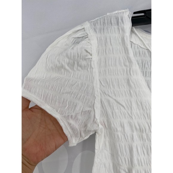 Free People NWT Sugar Cube Crinkle Fabric Short Sleeve Tee Optic White XSm New - Picture 6 of 12